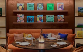 Interior of Le Café Louis Vuitton at Louis Vuitton 57th Street in New York City.